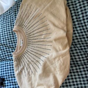 Beige Sweatshirt with Silver Studs